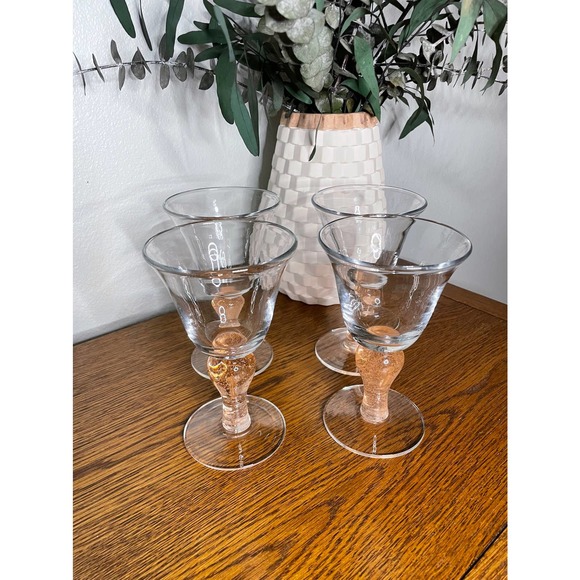 Blown Glass Goblets, Set of 4 Artland Iris Vintage Wine Glasses, Pink / Peach - Picture 2 of 4